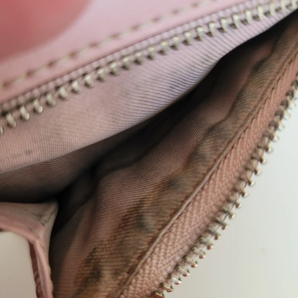 Coach Small Trifold Wallet Pink Khaki Signature Canvas Leather Trim